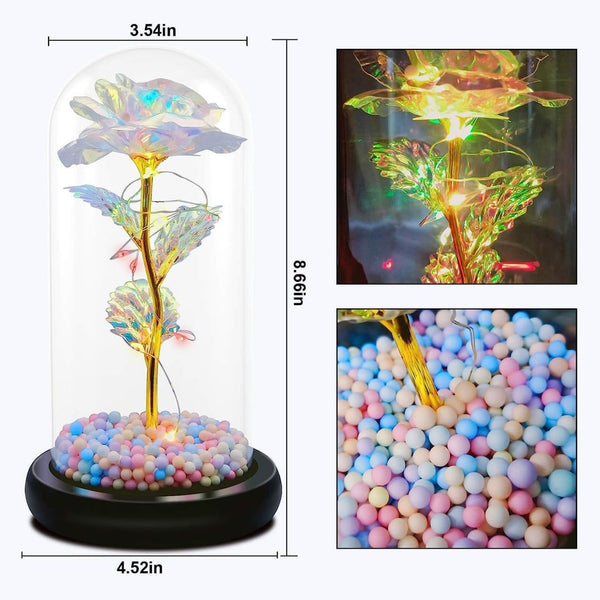 Infinity Glow Rose - Artificial Gift Led Light On Galaxy Rose in Glass Dome