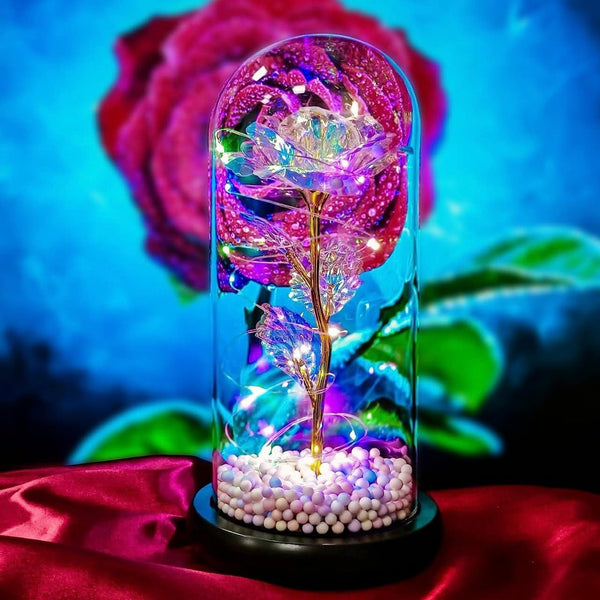 Infinity Glow Rose - Artificial Gift Led Light On Galaxy Rose in Glass Dome